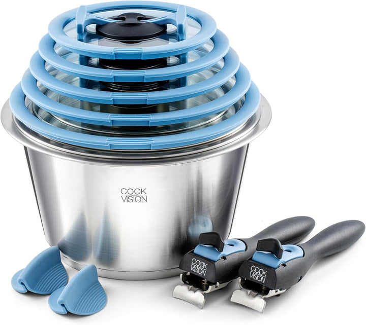 nesto stapelbares Topfset 14-tlg. Blau, 5 Edelstahltöpfe induktions-, backofen- und spülmaschinengee