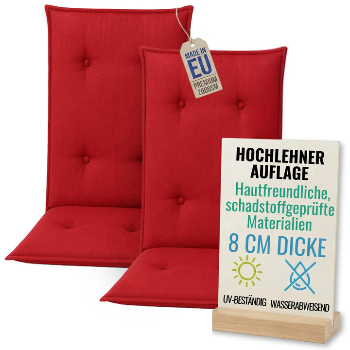 Hochlehner Auflagen 2er Set 120x50x8cm, Wasserabweisend &amp; UV-fest | Premium-Material 200gsm, Extra d