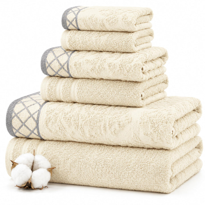 Pacific Coast Textilien Damast Jacquard Handtücher mit Bordüre Set verziert, Baumwolle, elfenbeinfar