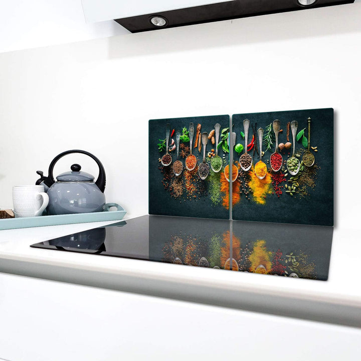TMK | Herdabdeckplatten Set 2x40x52 cm Ceranfeld Abdeckung Glas Spritzschutz Abdeckplatte Glasplatte