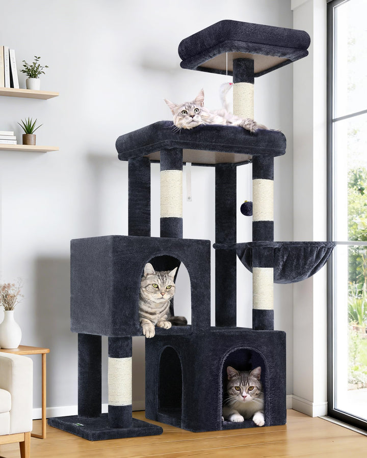 Globlazer Kratzbaum mit 2 Katzenhaus, Grosse Gepolsterte Plattform, Sitzstangen, Katzenkorb, Stable
