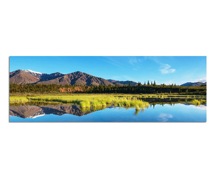 Paul Sinus Art Panoramabild auf Leinwand und Keilrahmen 150x50cm Alaska Tundra Landschaft Berge Wies
