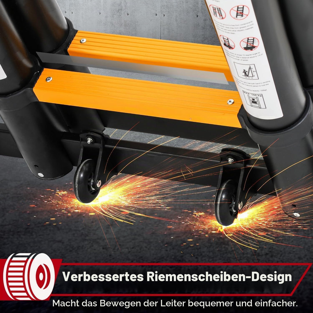 Fiqops 5M (2.5+2.5) Teleskopleiter Klappleiter Alu Multifunktionsleiter mit Abnehmbarem doppelten Um