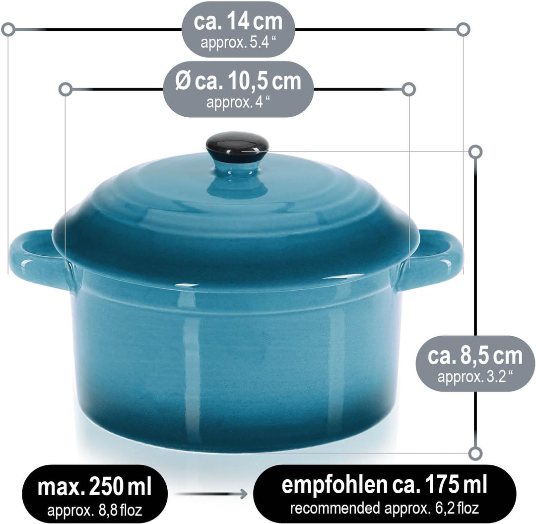 com-four® 4x Auflaufform mit Deckel aus Keramik - Dessertschale für Crème Brûlée - Mini-Schmortopf f