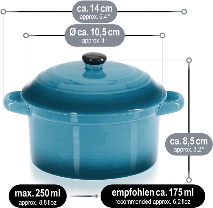 com-four® 4x Auflaufform mit Deckel aus Keramik - Dessertschale für Crème Brûlée - Mini-Schmortopf f