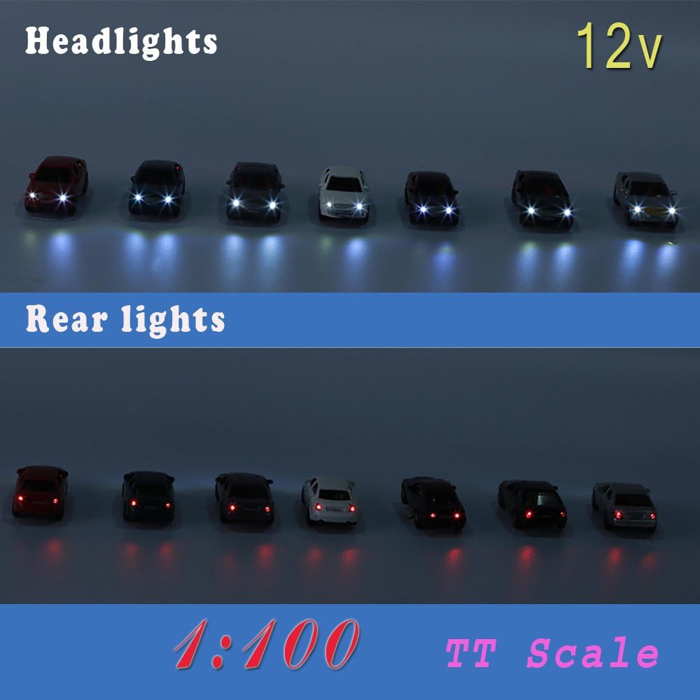 Evemodel 12 STK. Spur H0 TT Model beleuchtete Autos mit 12V LED Leuchten für Gebäude Layout 12V Neu
