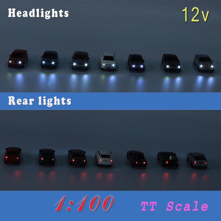 Evemodel 12 STK. Spur H0 TT Model beleuchtete Autos mit 12V LED Leuchten für Gebäude Layout 12V Neu