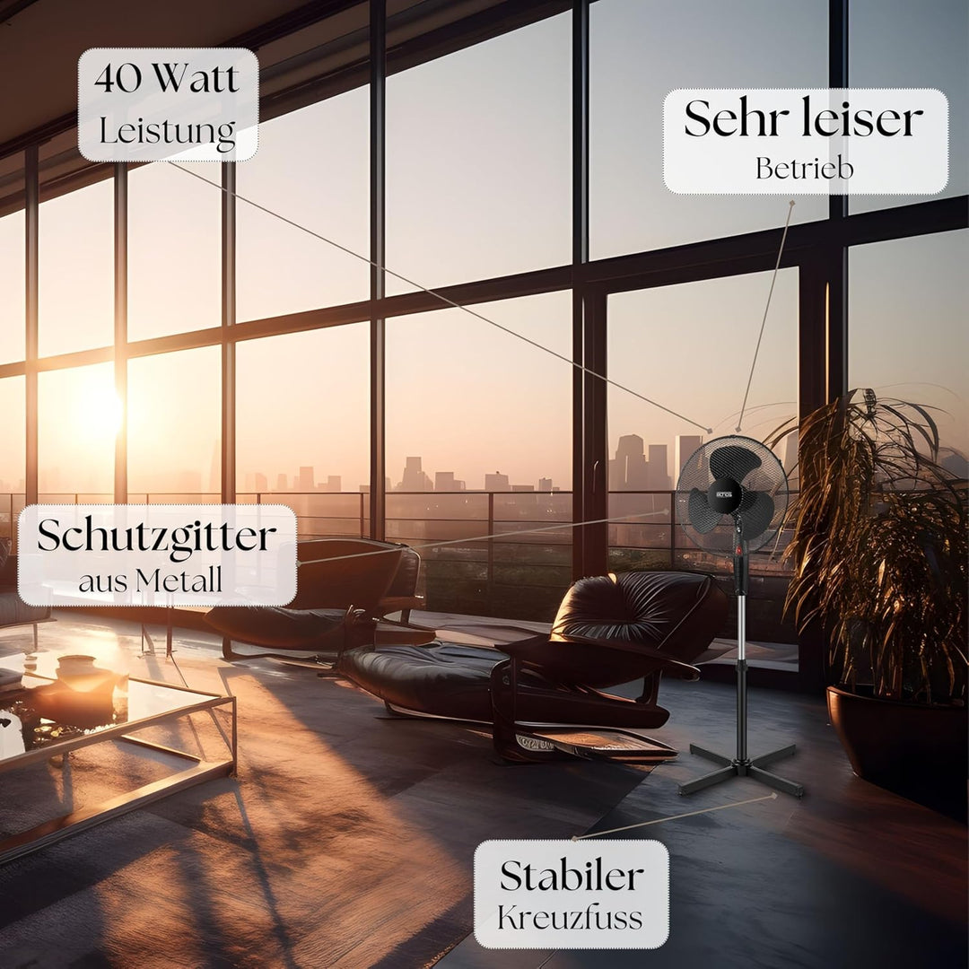 Echos® Standventilator Ø43cm kraftvoller Ventilator sehr leise energiesparend hoher Luftdurchsatz 3