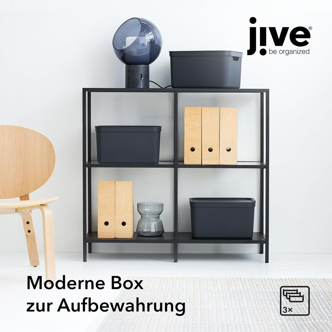 Jive Dekobox 3er- Set Aufbewahrungsbox 16l mit Deckel, Kunststoff (PP recycelt), dunkelgrau, 3x16l (
