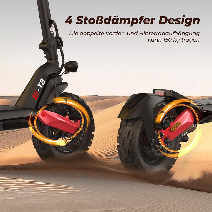 E Scooter mit Strassenzulassung, 80-100 KM Reichweite, 48V 15Ah, 10 Zoll Offroad Luftreifen, ABE Ele
