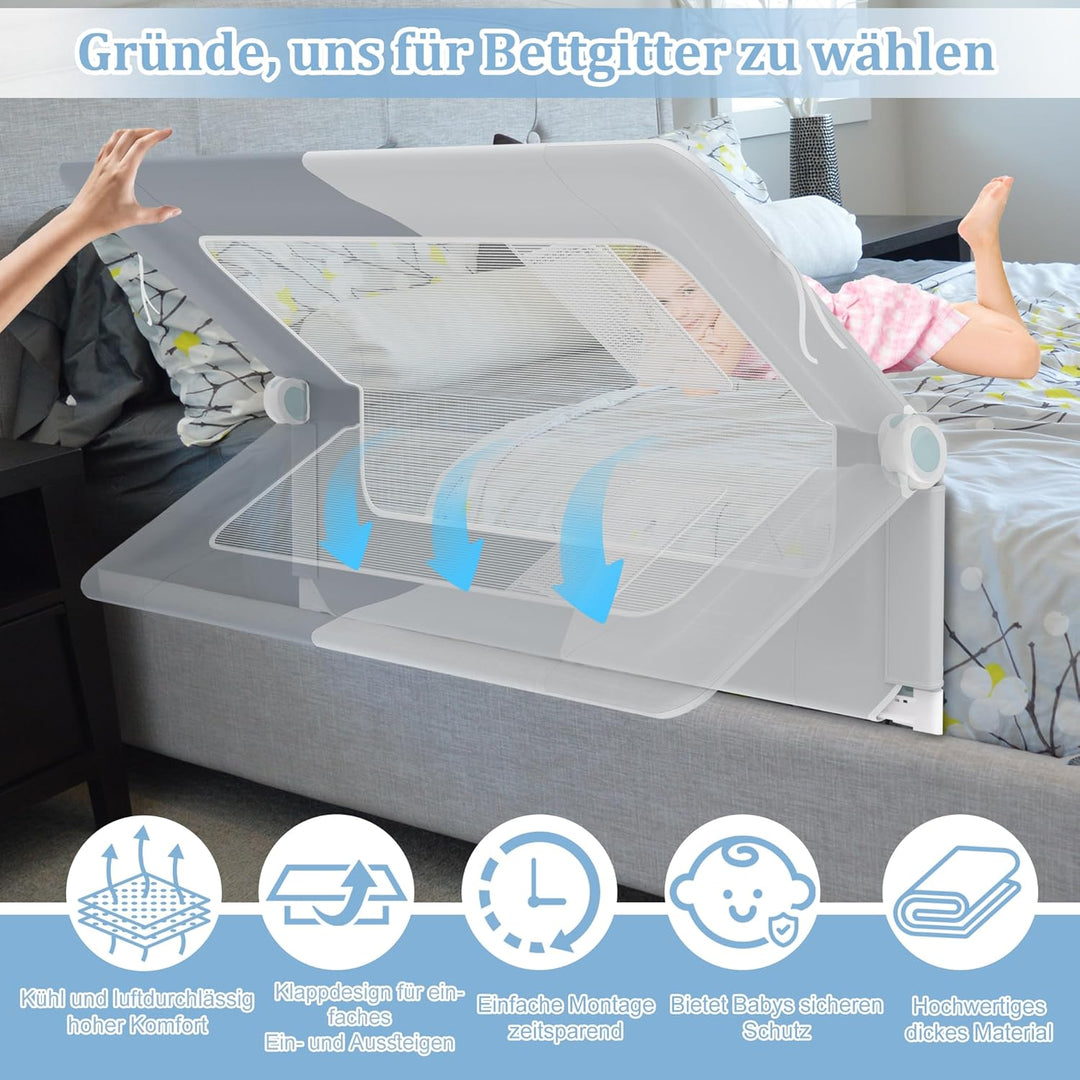 XMTECH 1st Bettgitter 150 cm Bettschutzgitter Kinderbettgitter für Kinder, Rausfallschutz Bett Babyb