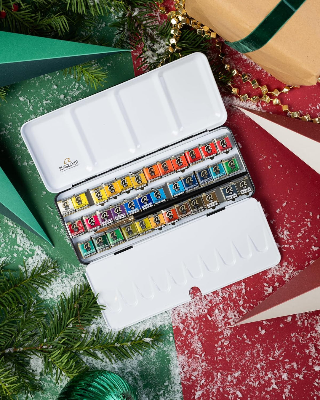 Rembrandt Watercolour Box estuche de metal 36 medias pastillas + 1 pincel selección general de color