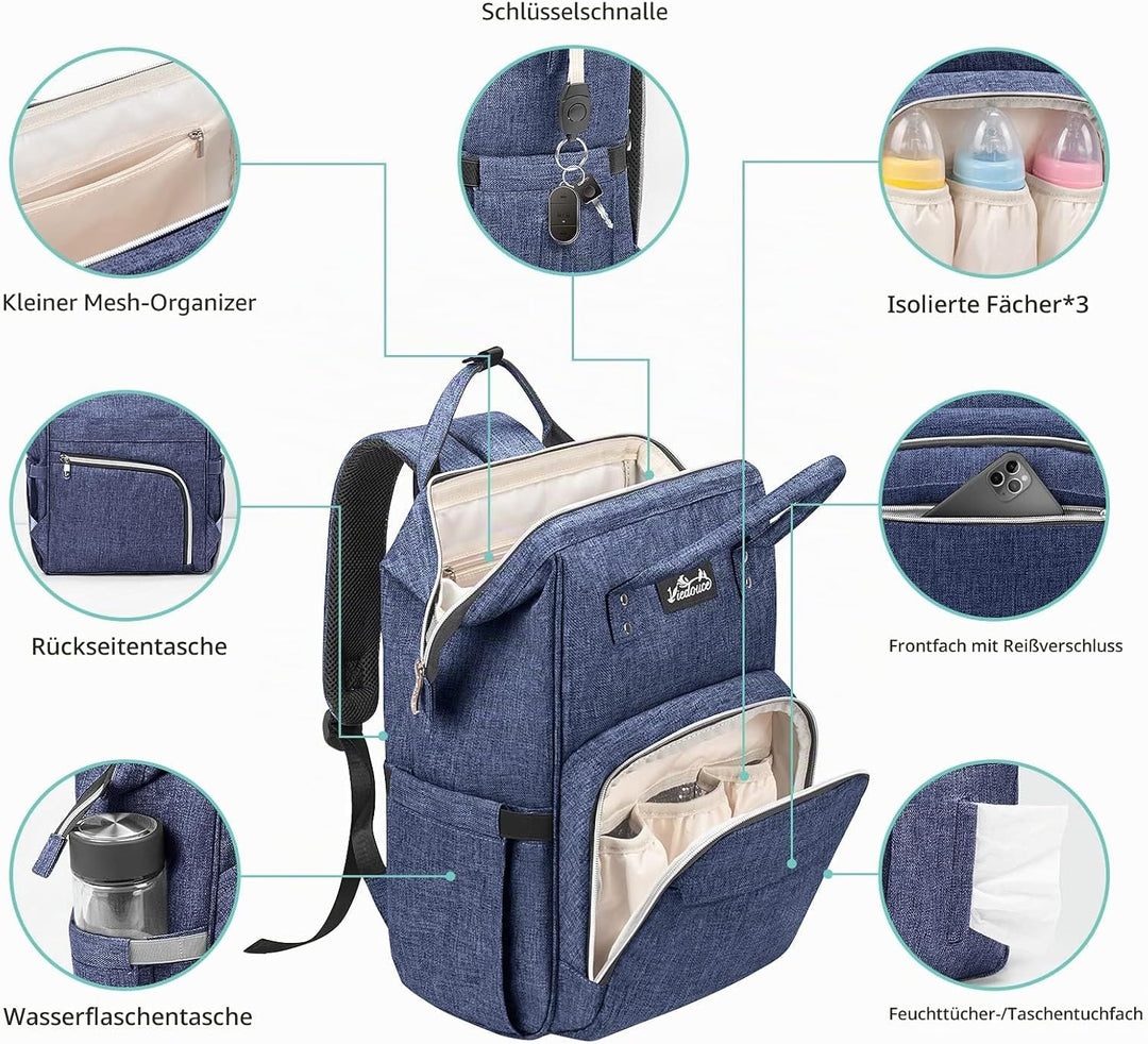 Viedouce Baby Wickelrucksack Wickeltasche Babytasche,Wasserdicht Oxford Grosse Kapazität für ausgehe