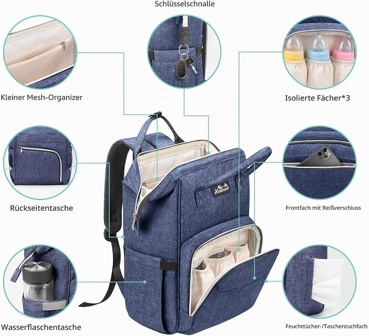Viedouce Baby Wickelrucksack Wickeltasche Babytasche,Wasserdicht Oxford Grosse Kapazität für ausgehe