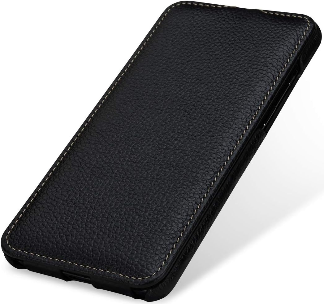 STILGUT Hülle geeignet für OnePlus 7 Lederhülle vertikales Flip-Case, schwarz, schwarz