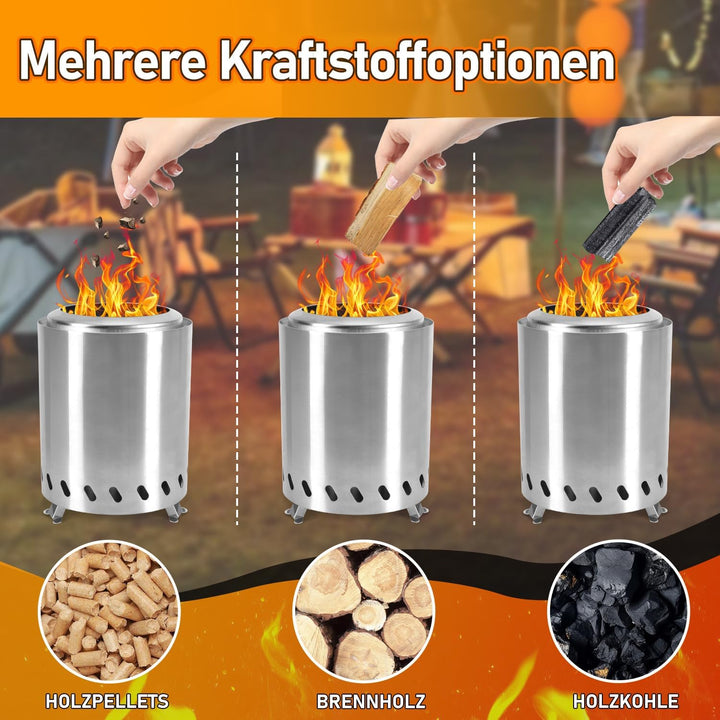 Rauchfreie Feuerschale, Tischfeuerstelle Edelstahl mit Ständer(22x15cm),Feuerschale Rauchfrei für Ca