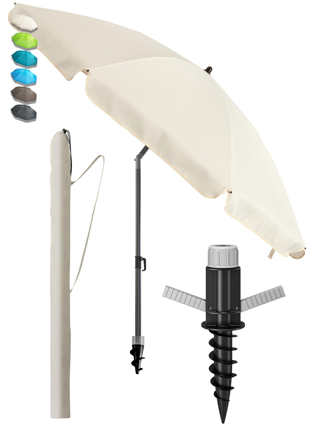 4smile Sonnenschirm Strand SunnyJoy, 3-IN-1 Set - UPF 50+ Strandschirm 160 cm + Sonnenschirm Schutzh