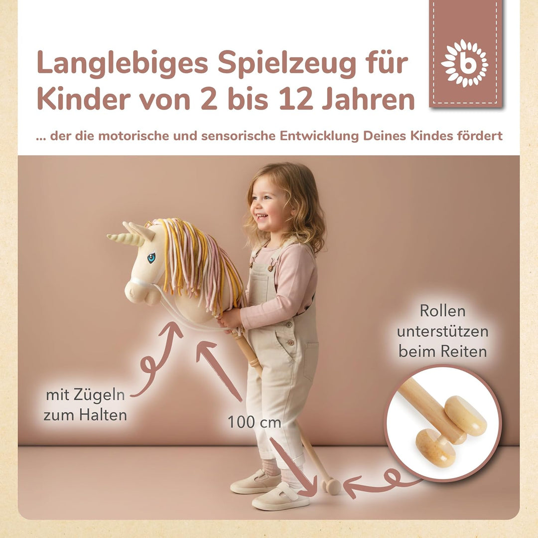 Bieco Steckenpferd Kinder Einhorn Aurora | Hobby Horse Pferde | Steckenpferd Rollen | Steckenpferd H