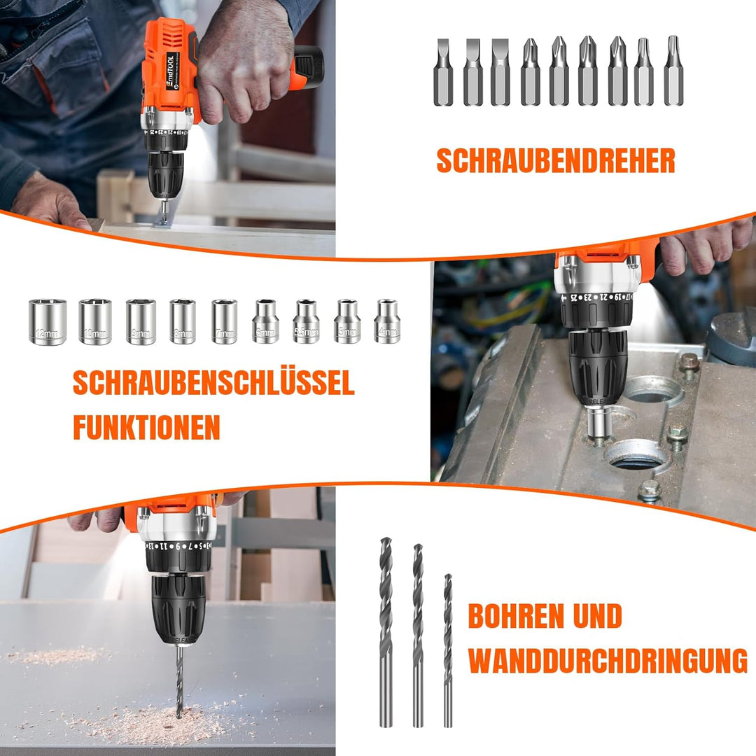 Akkubohrer 16,8V Akkuschrauber Set Akku Bohrschrauber Set mit 1500mAh Akku, 45Nm Drehmoment, 2-Gang,