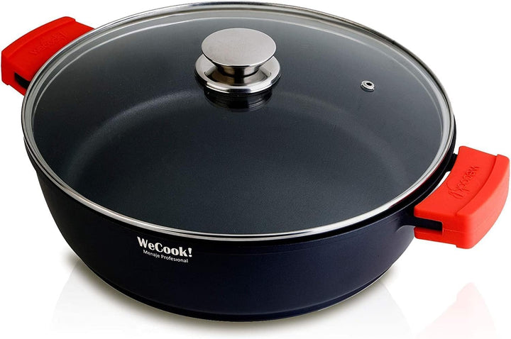 WECOOK! Ecostone Niedrige Kochtopf 28cm Induktion mit Glasdeckel, Antihaftbeschichtung XTRA DUPONT Ö