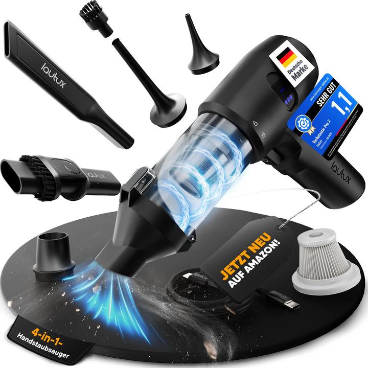 Turbotastic Pro 2 Handstaubsauger – 120W, 18.000Pa, bis 60 Min Laufzeit, HEPA-Filter, LED-Display, 4