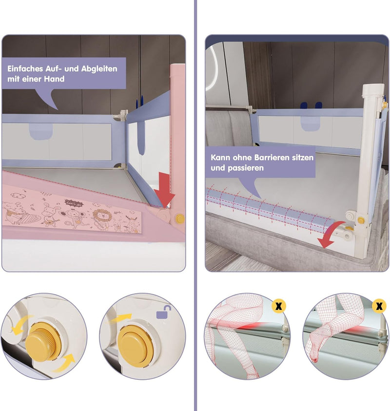 Ejoyous Bettgitter, Bettschutzgitter für Kinder ab 0-10 Jahren, Einziehbare Kinderbettgitter Babybe