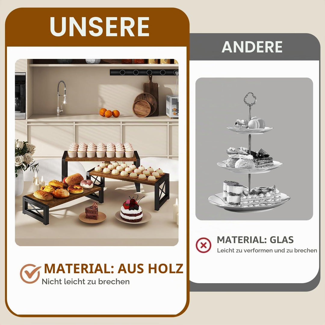 IBUYKE Display Ständer Holz,3er-Set,Tortenständer für Party,Braun TLJ019H | Cupcake Ständer Kuchenst