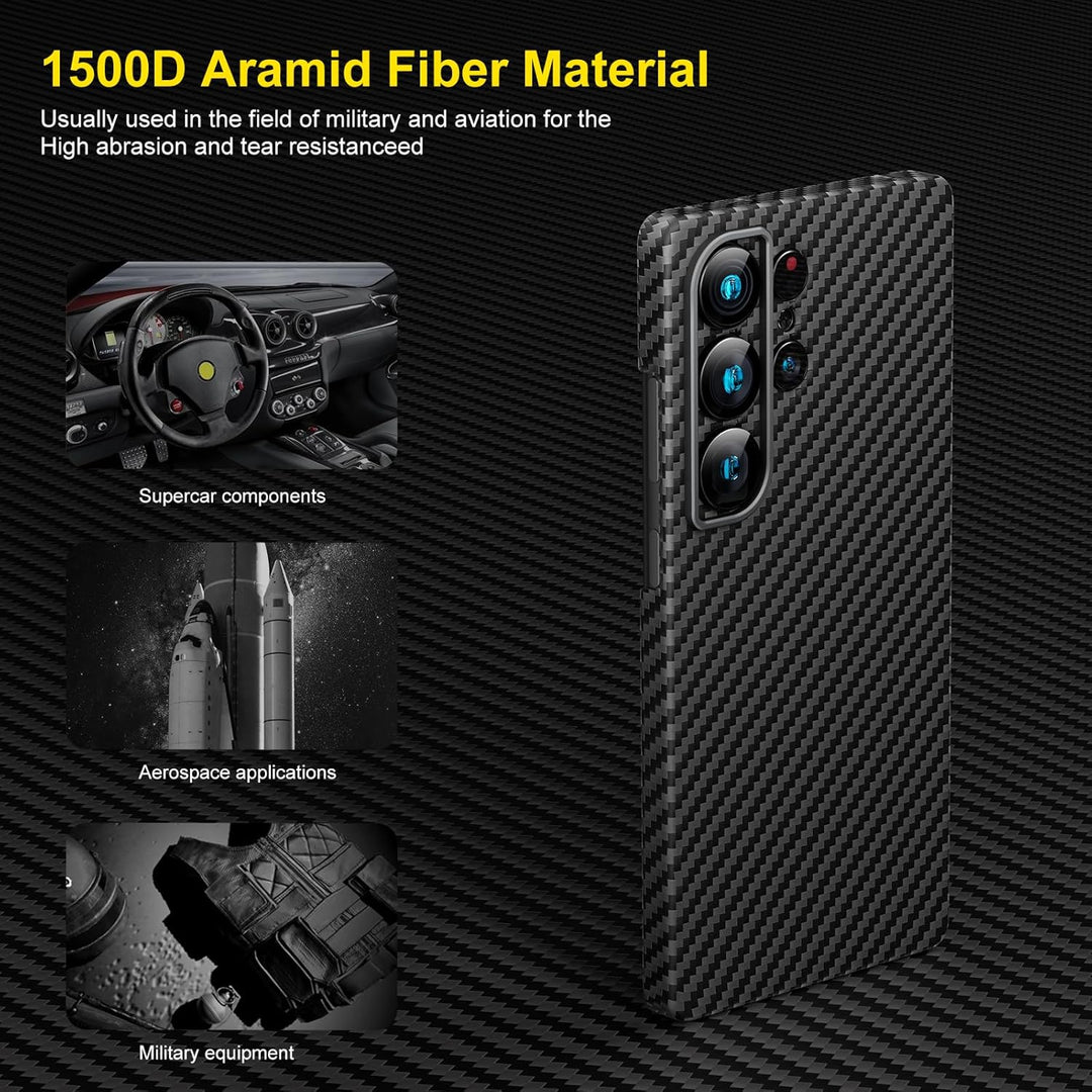 memumi Magnetische Carbon Hülle für Galaxy S25 Ultra,Ultradünne Handyhülle, Hülle aus echter Aramidf