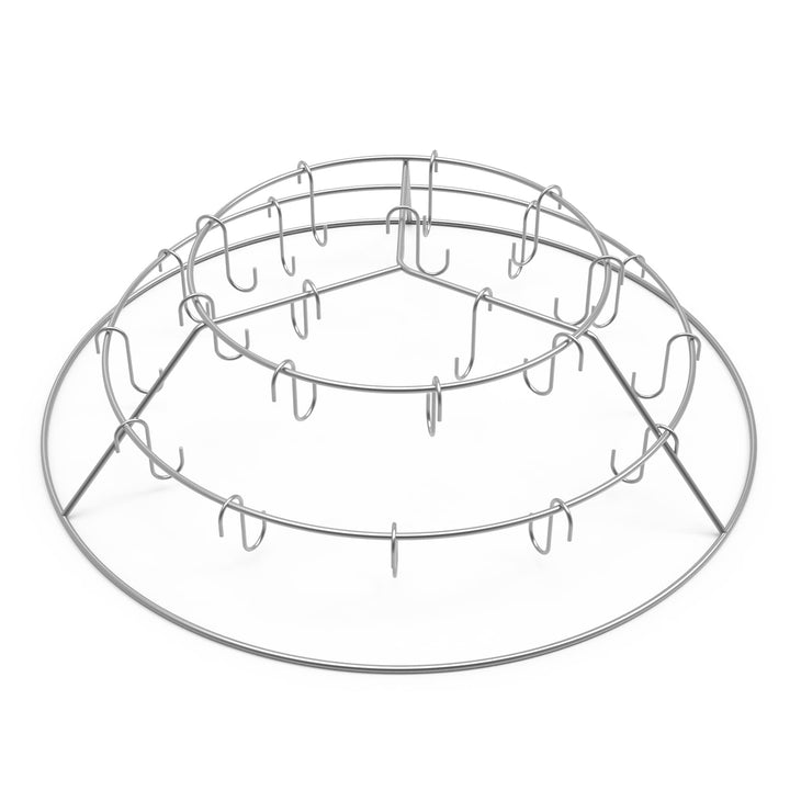 Onlyfire Dreistufiger Ring Speck-Aufhänger Bräter mit 24 Räucherhaken, für Räuchern von Speck, Ribs