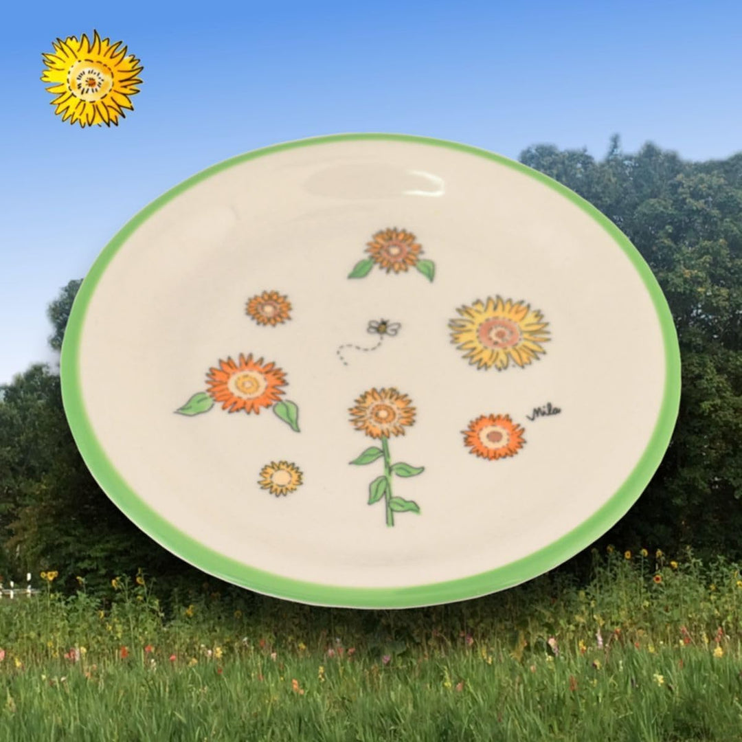 Mila Keramik-Teller Sunny Sunflowers ca. 22 cm für Frühstück &amp; Kaffee-Kuchen mit Sonnenblumen für di