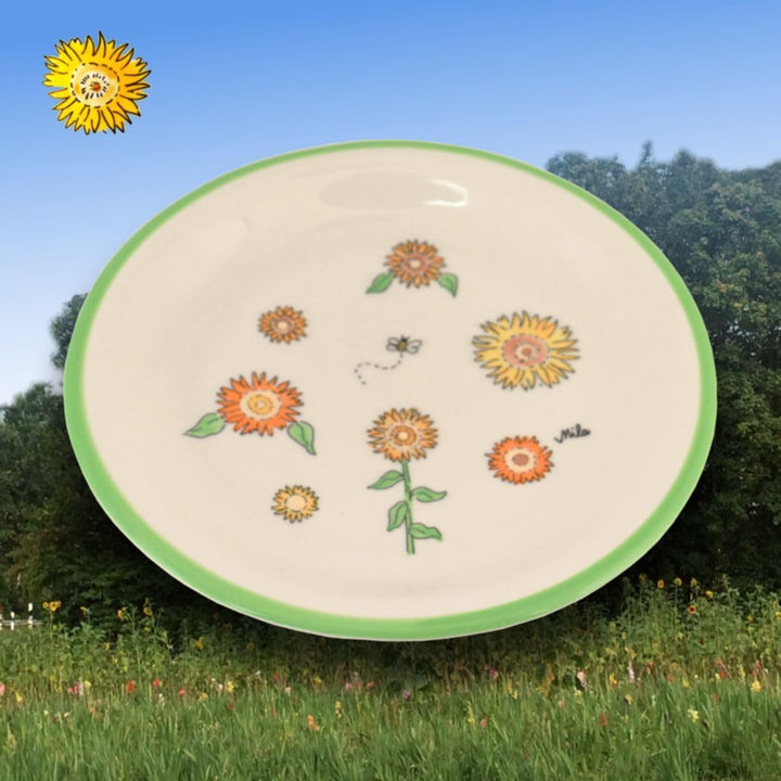 Mila Keramik-Teller Sunny Sunflowers ca. 22 cm für Frühstück &amp; Kaffee-Kuchen mit Sonnenblumen für di