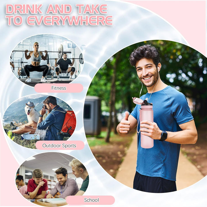AOHAN Trinkflasche 1L mit auslaufsicherem Klappdeckel, BPA freie Sport Trinkflasche mit Stroh, Wasse