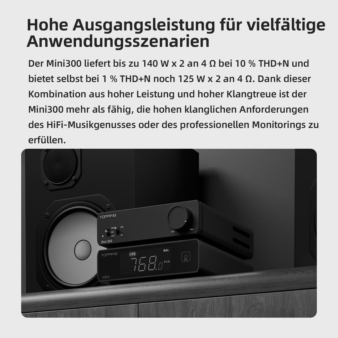Topping Mini300 HiFi-Verstärker, Vollständig symmetrischer 140W Kompakt-Class-D Stereo-Verstärker, R