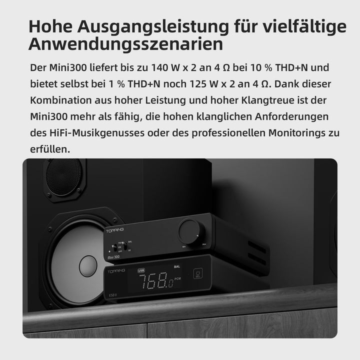 Topping Mini300 HiFi-Verstärker, Vollständig symmetrischer 140W Kompakt-Class-D Stereo-Verstärker, R
