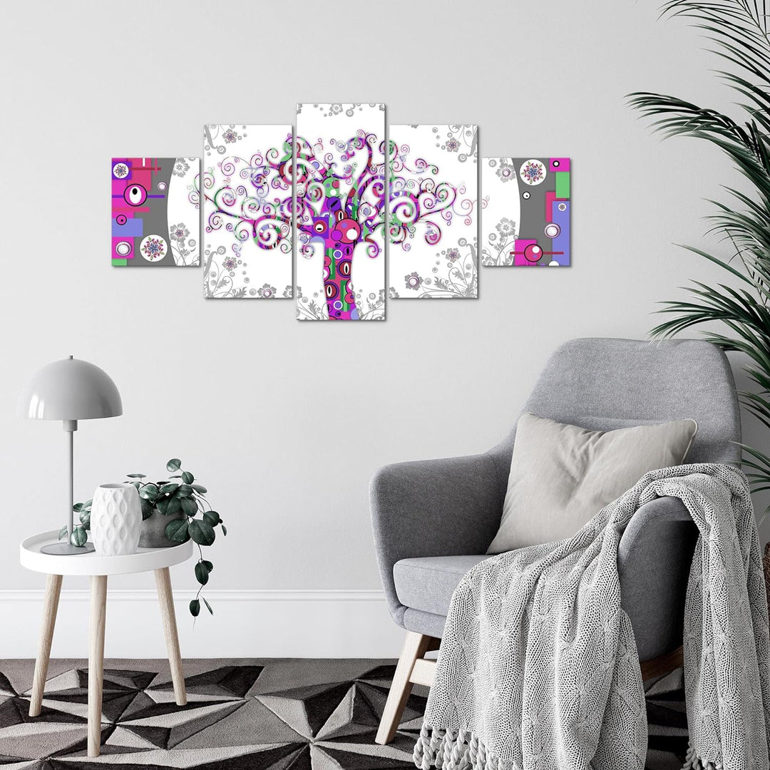 Runa Art Wandbilder Gustav Klimt Baum des Lebens 5 Teilig Bild auf Vlies Leinwand Deko Wohnzimmer Sc