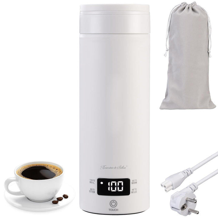 Rosenstein & Söhne Edelstahl Wasserkocher: Reise-Wasserkocher & Isolierkanne, 300 W, 500 ml, 4 Tempe