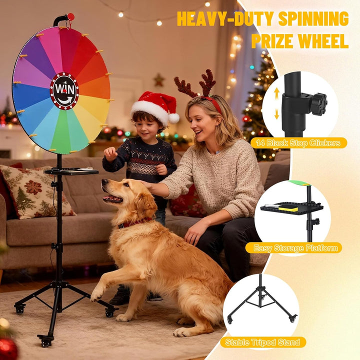 60 cm Glücksrad zum Drehen Gross, Glücksrad zum Delbstgestalten, mit 360°-Drehrollen, 14 Anpassbare