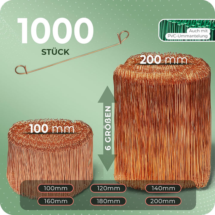 Novatool 1.000 Stück Rödeldraht mit Ösen 1,0 x 200mm Bindedraht verkupfert, robust & langlebiger Dri