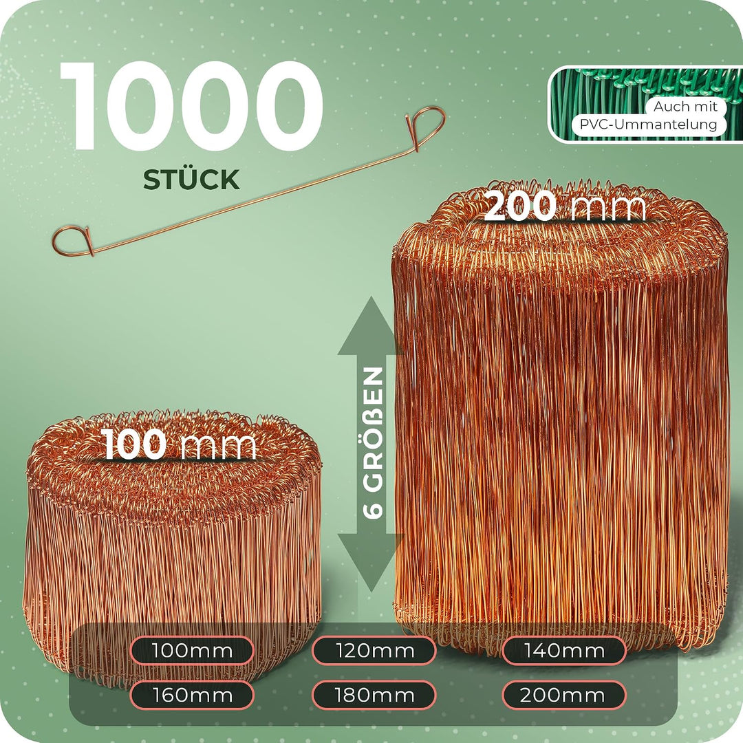 Novatool 1.000 Stück Rödeldraht mit Ösen 1 x 140mm Bindedraht verkupfert, robust &amp; langlebiger Drill