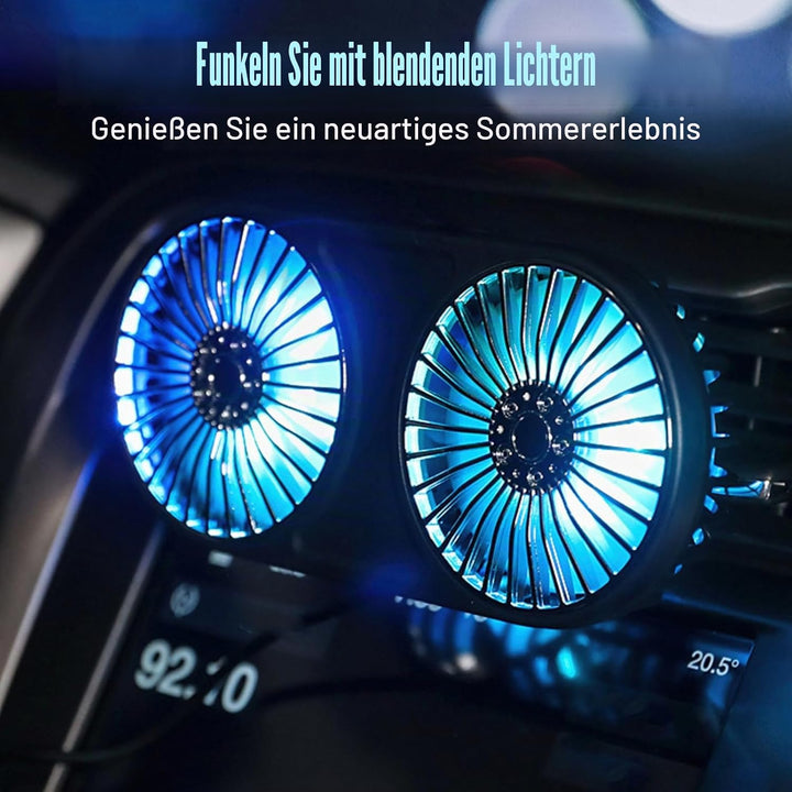 Auto Ventilator USB, Doppelköpfiger Ventilator Auto, Autoventilator mit 3 Geschwindigkeiten und Bunt
