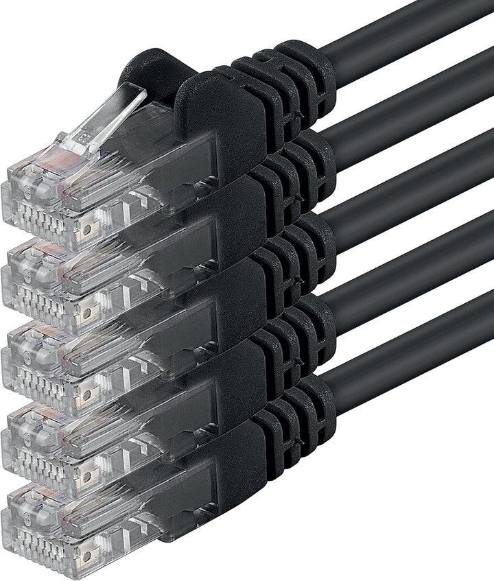 1aTTack.de 5m - schwarz - 5 Stück - (PACK) - CAT.6 CAT6 Ethernet-LAN-Netzwerk-Kabel 1000 Mbit/s Patc