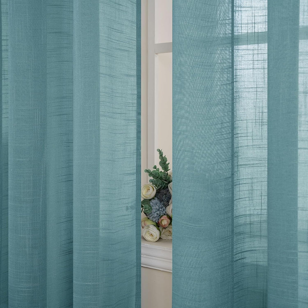 MIULEE 2er Set Voile Vorhang Sheer Leinenvorhang mit Ösen Transparente Leinen Optik Gardine Ösenscha