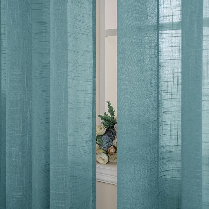 MIULEE 2er Set Voile Vorhang Sheer Leinenvorhang mit Ösen Transparente Leinen Optik Gardine Ösenscha