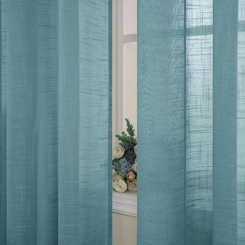 MIULEE 2er Set Voile Vorhang Sheer Leinenvorhang mit Ösen Transparente Leinen Optik Gardine Ösenscha