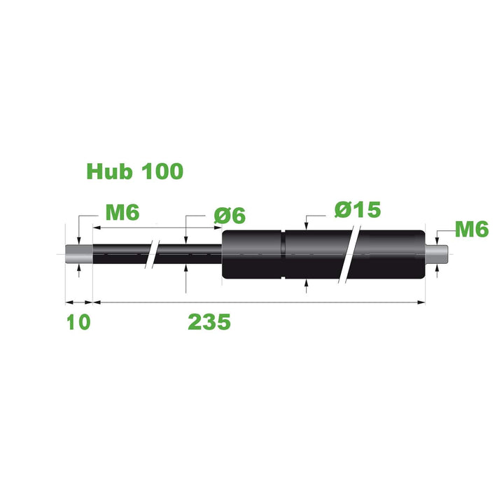 Gasdruckfeder 6/15 M6 Hub=100 L=235 mm 75N(0238)