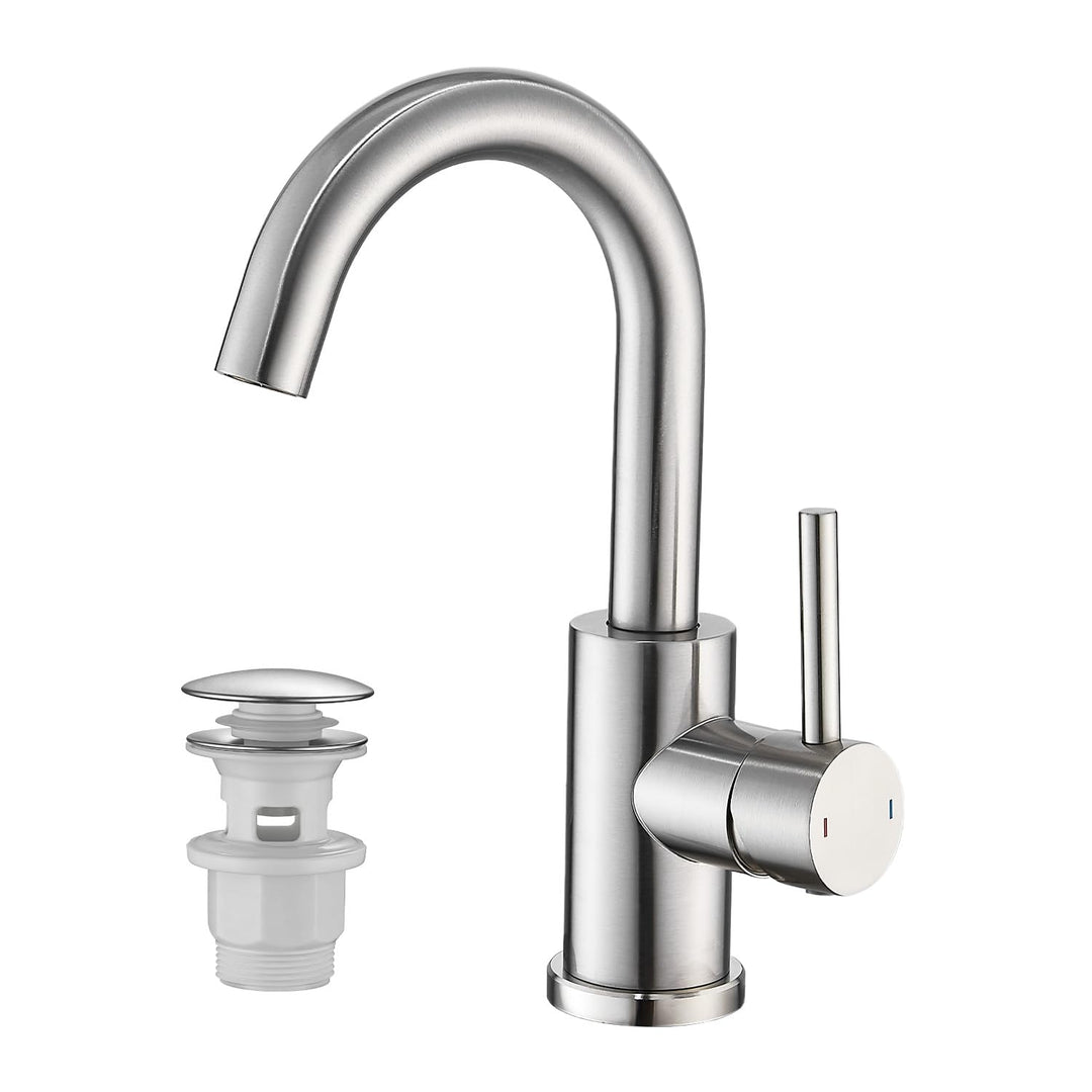 Wasserhahn Bad Hoch Mit Ablaufgarnitur,Badarmatur,Gebürstet, Gebürstet