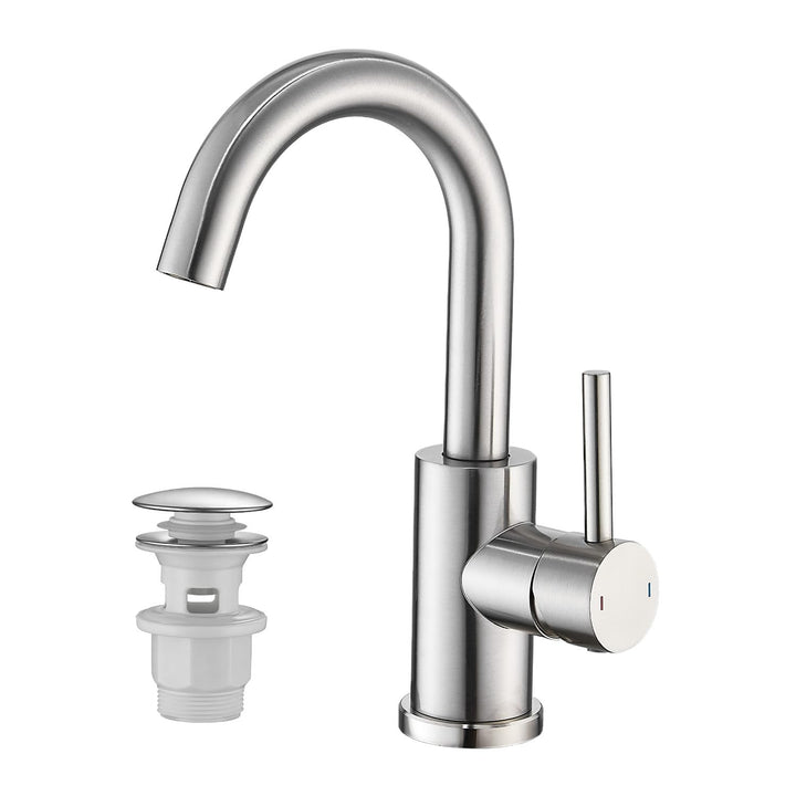 Wasserhahn Bad Hoch Mit Ablaufgarnitur,Badarmatur,Gebürstet, Gebürstet