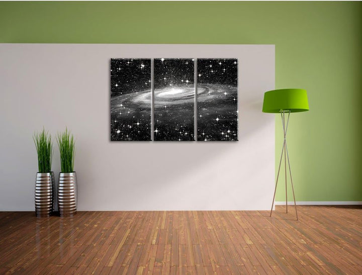 Pixxprint Spiralgalaxie im Weltall Kunst Kohle Effekt 3-Teiler Leinwandbild 120x80 Bild auf Leinwand