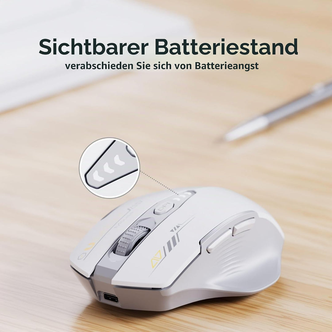 Uineer kabellose Maus, [Upgraded] Visuelle Batterieanzeige, Ergonomische Maus kabellos 2.4G USB, 4 e
