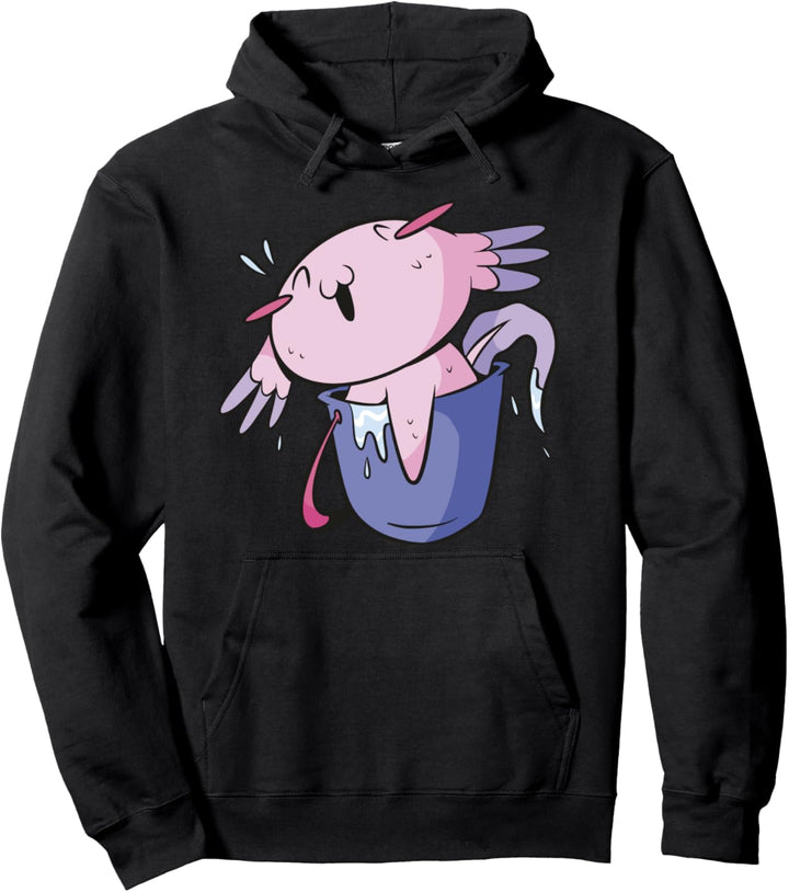 Cute Axolotl in Bucket l Fun Kawaii Animal Graphic Pullover Hoodie